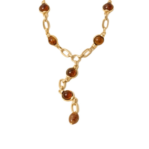 Brown Stone & Chain Y Necklace