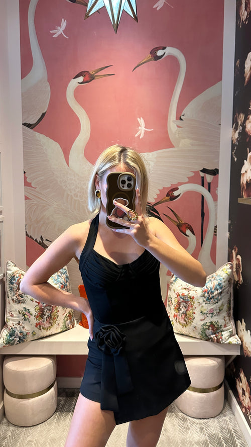 Black Structured Halter Neck Corset Top