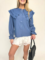 Denim Ruffle Blouse