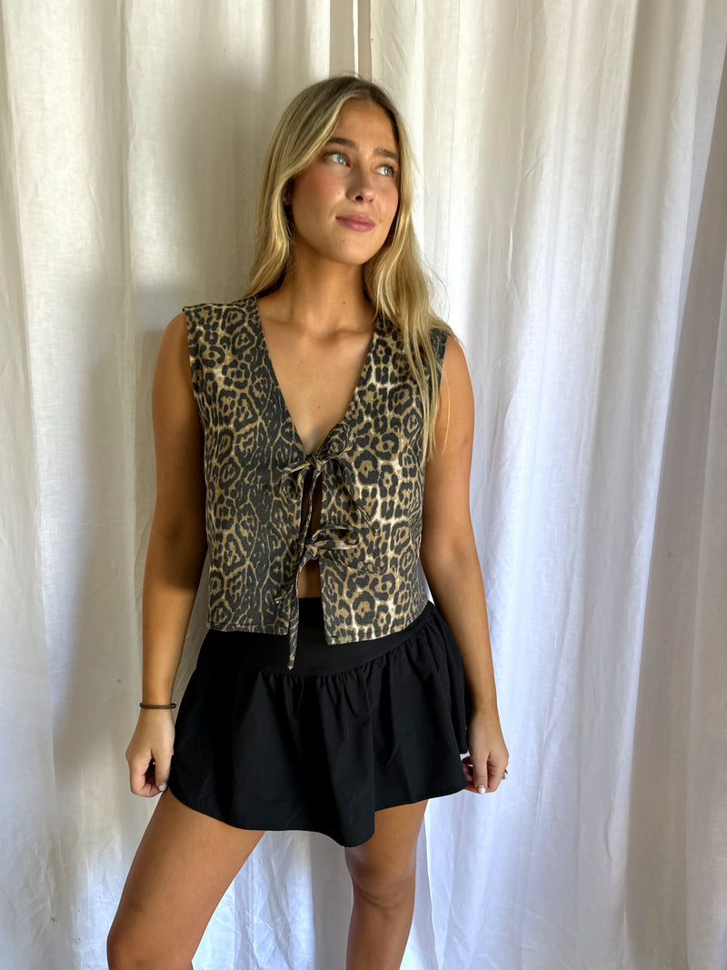 Charlie Leopard Tie Front Top