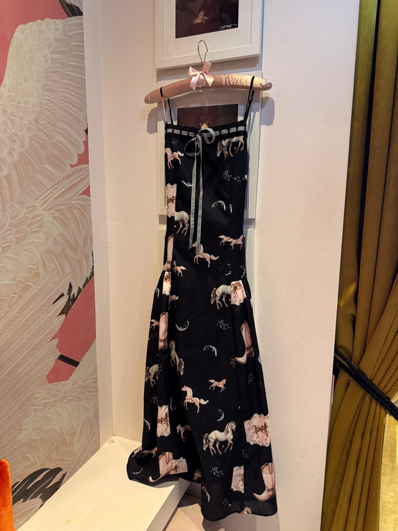 Western Print Drop Waist Midi Dress
