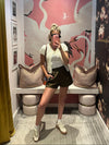 Mocha & Lace Trim Satin Shorts