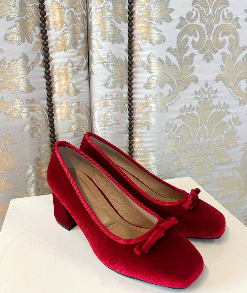 Red Velvet Block Heels