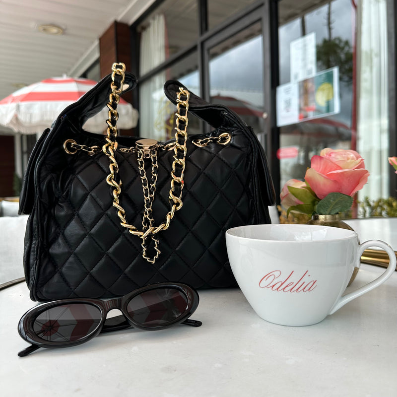 Black Quilted Hobo Bucket Handbag