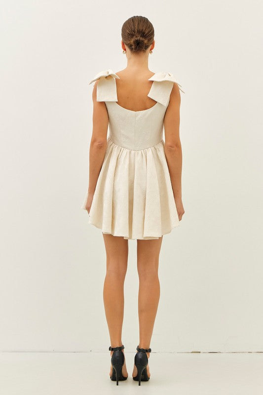 Ivory Jacquard Bow Dress