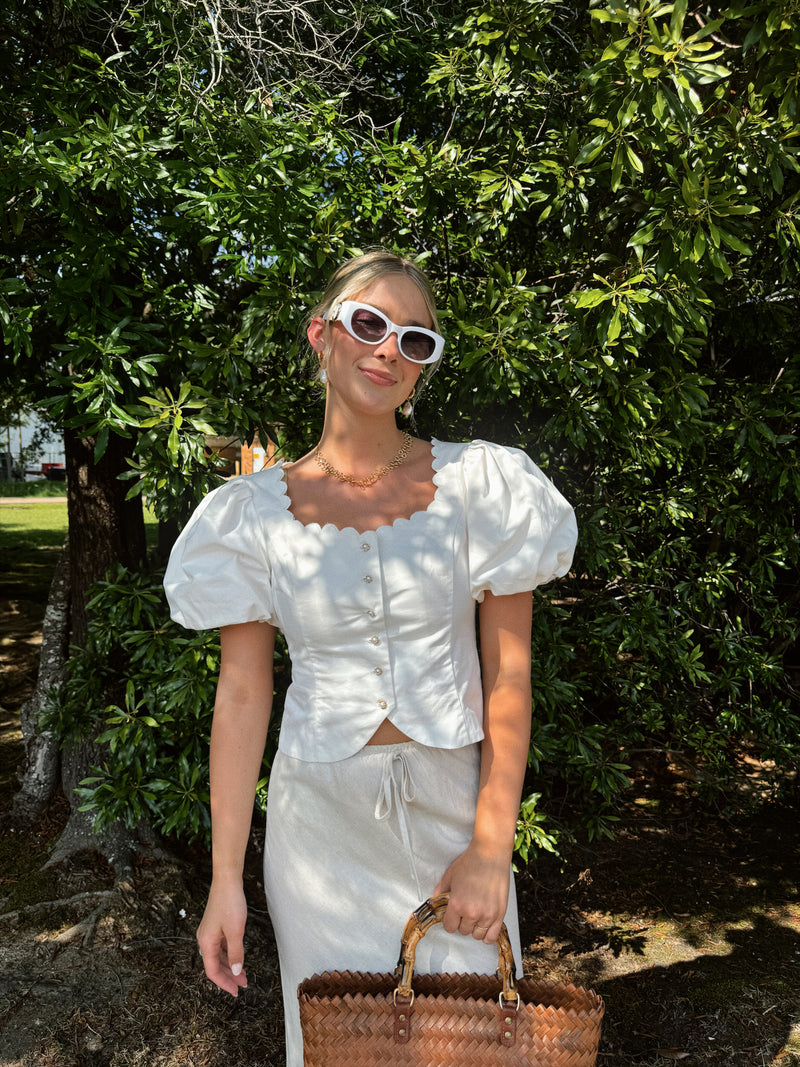 Eliza White Scalloped Blouse
