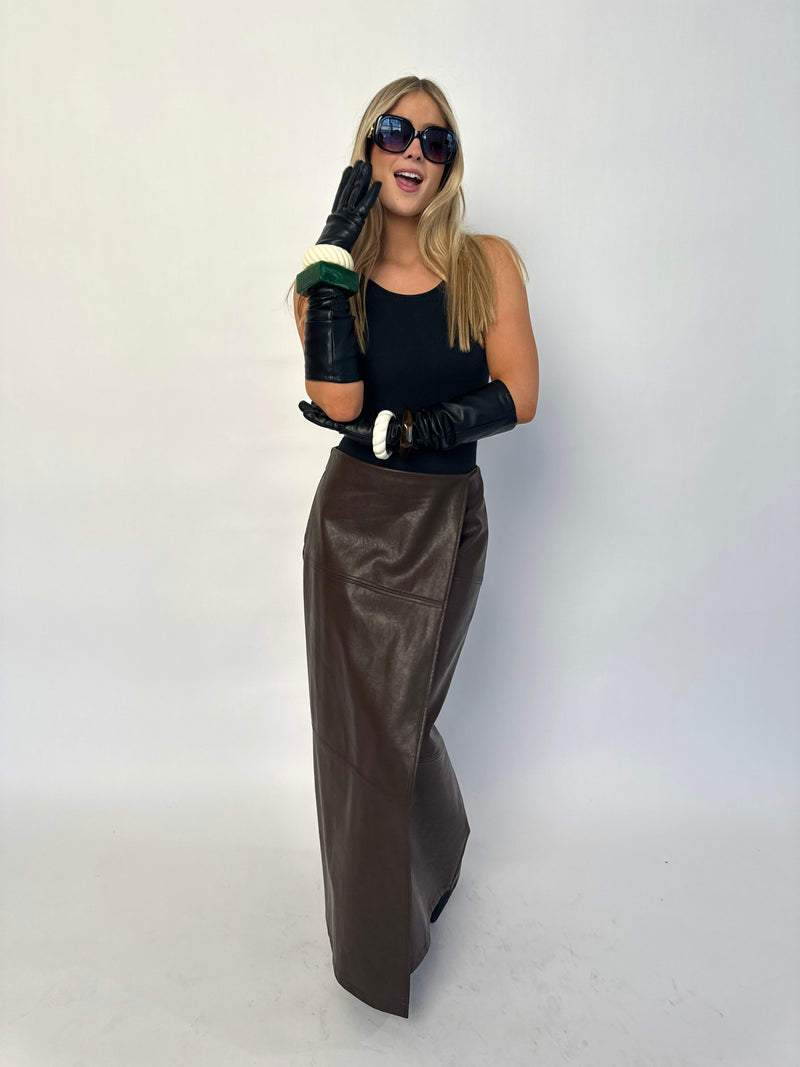 Mocha Leather Maxi Skirt