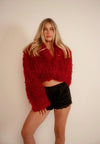 Red Faux Shearling Cropped Jacket