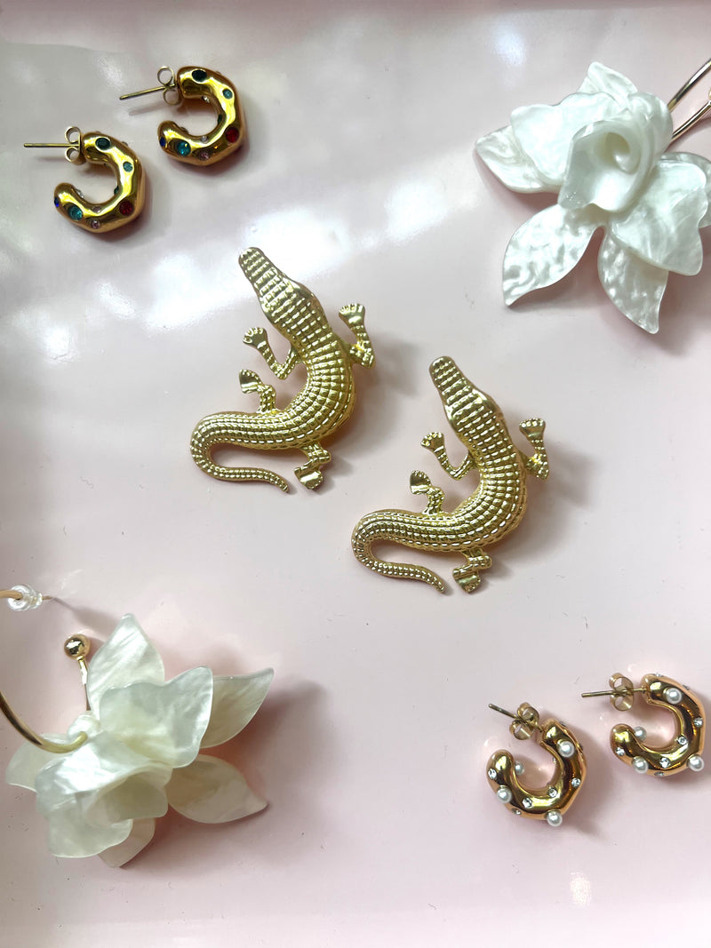 Matte Golden Alligator Earrings