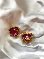 Purple Heart Clip on Earrings