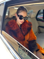 Multi Orange and Leopard Faux Fur Coat