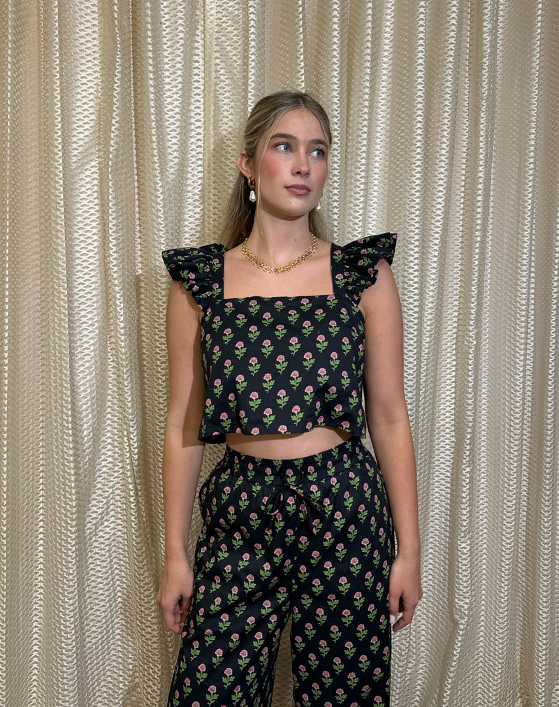 Black Floral Pant Set