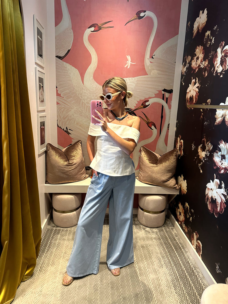 Powder Blue Wide Leg Trousers
