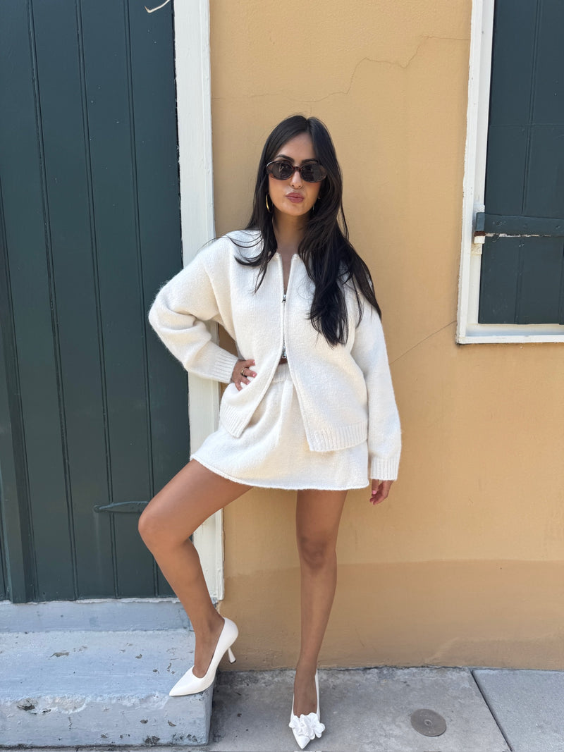Ivory Zip Up Cardigan & Skort Set – Au Darling