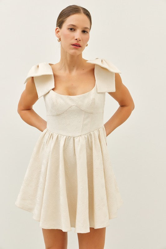 Ivory Jacquard Bow Dress