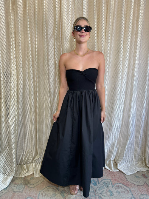Black Strapless Twist Front Maxi Dress