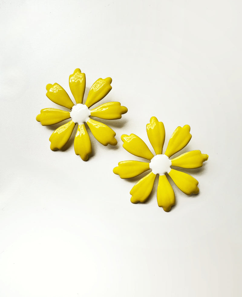 Yellow Retro Flower Earrings