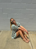 Green Striped Puff Sleeve Romper