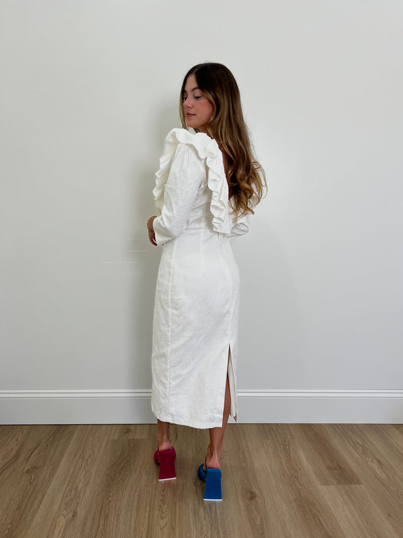 Mila White Jacquard Dress