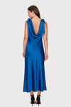 Cobalt Satin Cowl Back Midi Dress