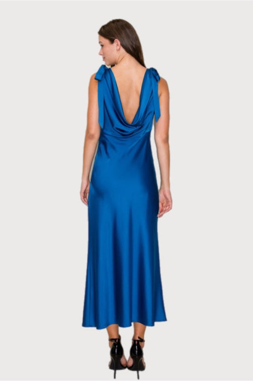 Cobalt Satin Cowl Back Midi Dress
