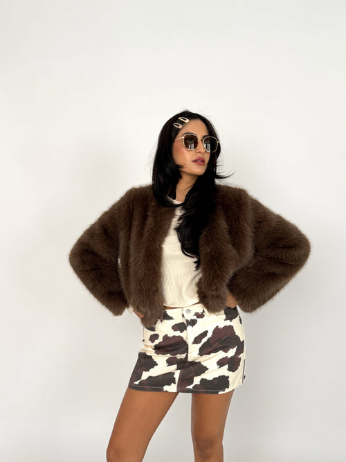 Cream & Brown Animal Print Mini Skirt