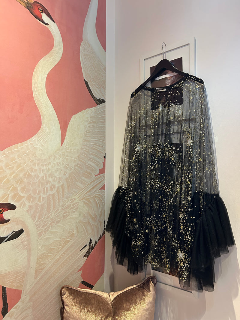 Celestial Black Tulle Sheer Dress