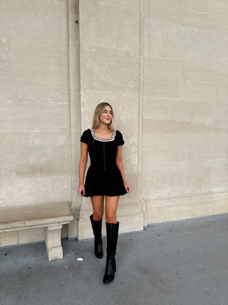 Black Rosette Mini Dress