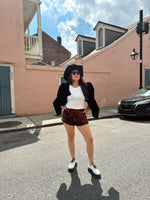 Red Sequin Mini Shorts