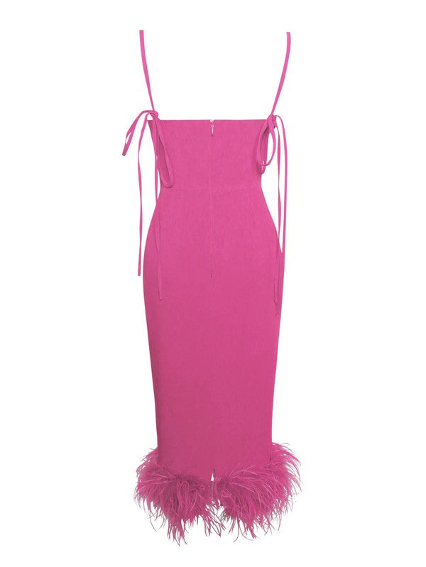 Fuchsia Feather Midi Dress