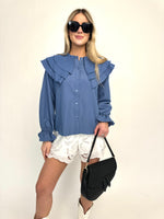 Denim Ruffle Blouse