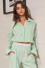 Green Seersucker Button Down Top