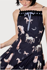 Western Print Drop Waist Midi Dress