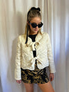 Cream Velvet Flower Quilted Jacket