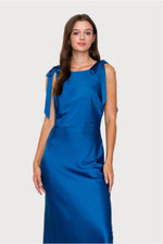 Cobalt Satin Cowl Back Midi Dress