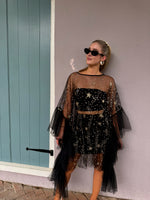 Celestial Black Tulle Sheer Dress