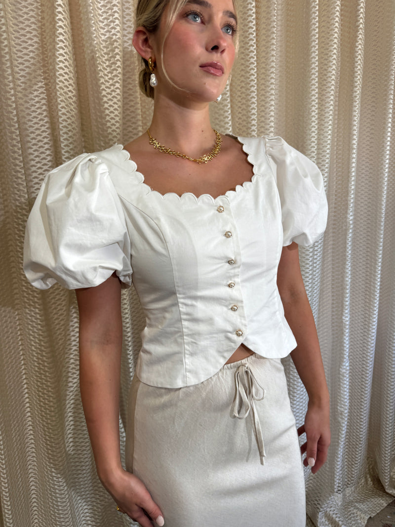 Eliza White Scalloped Blouse