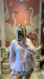 Light Pink Tulle Trim Turtleneck Sweater