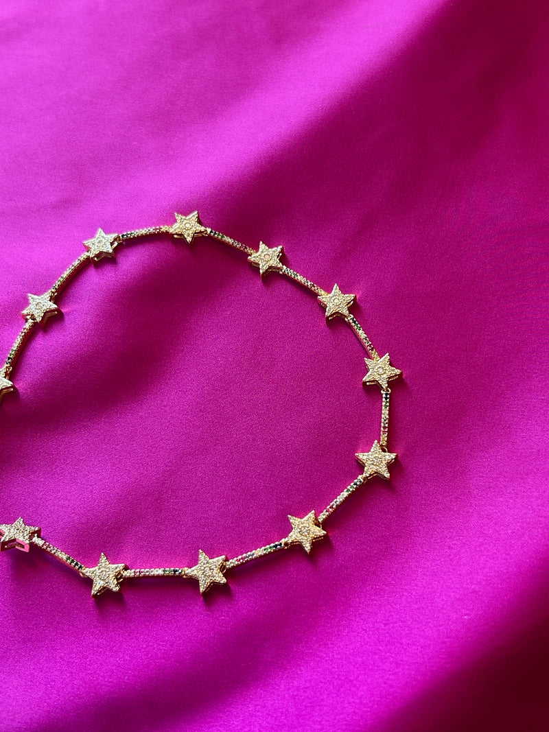 Rainbow Rhinestone Star Necklace