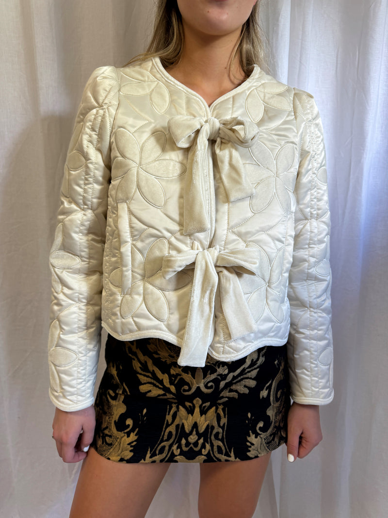 Cream Velvet Flower Quilted Jacket