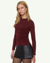 Burgundy Ruched Long Sleeve Top