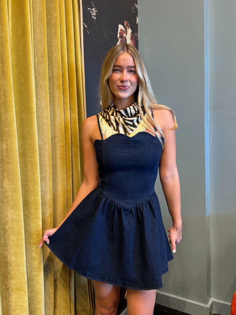 Denim Scallop Mini Dress Large