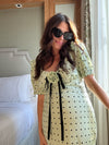 Seafoam Puff Sleeve Polka Dot Dress