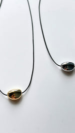 Silver Oval Pendant Cord Necklace