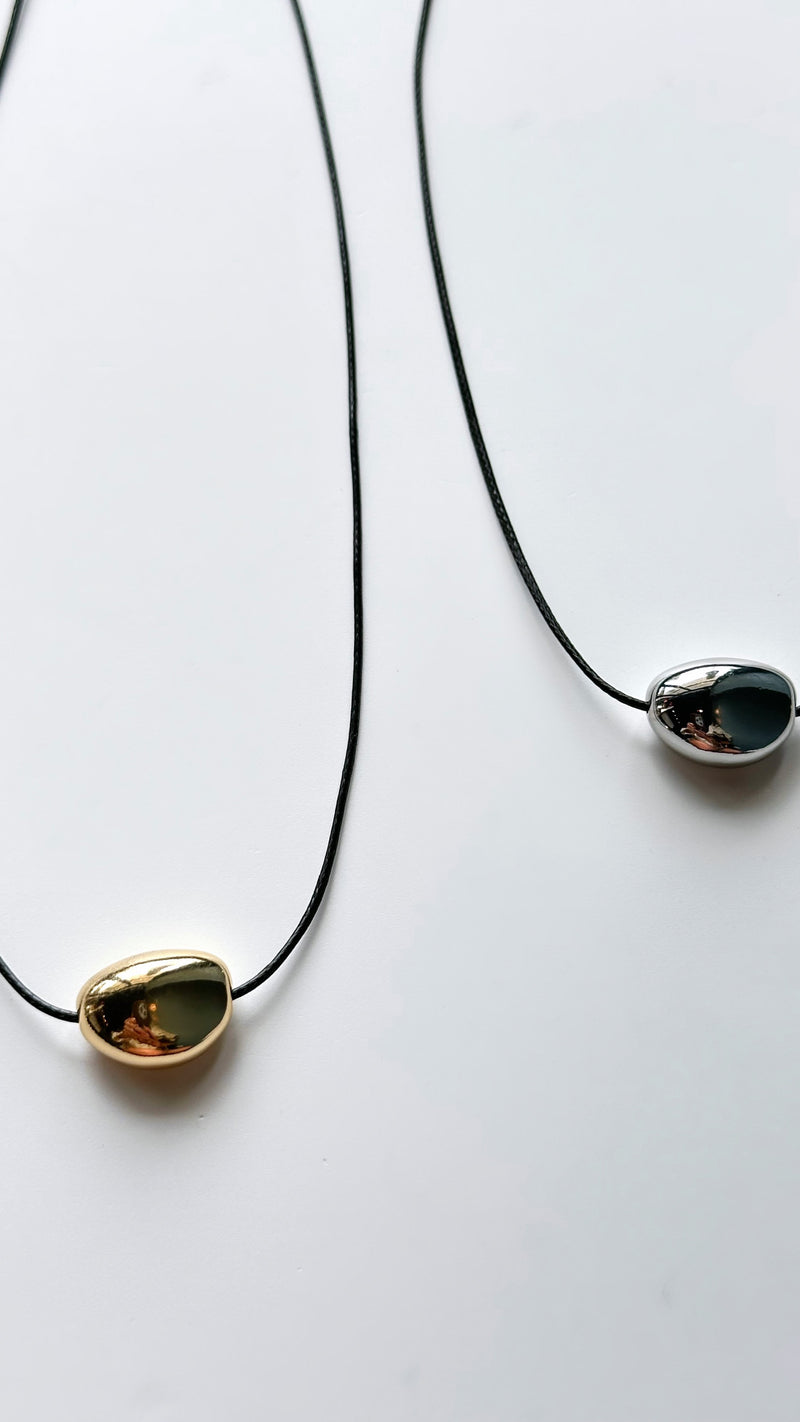 Silver Oval Pendant Cord Necklace