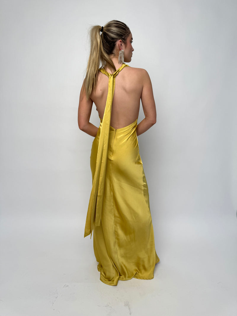 Golden Open Back Long Dress