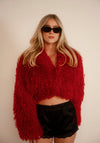 Red Faux Shearling Cropped Jacket