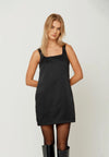 Black Mini Satin Shift Dress