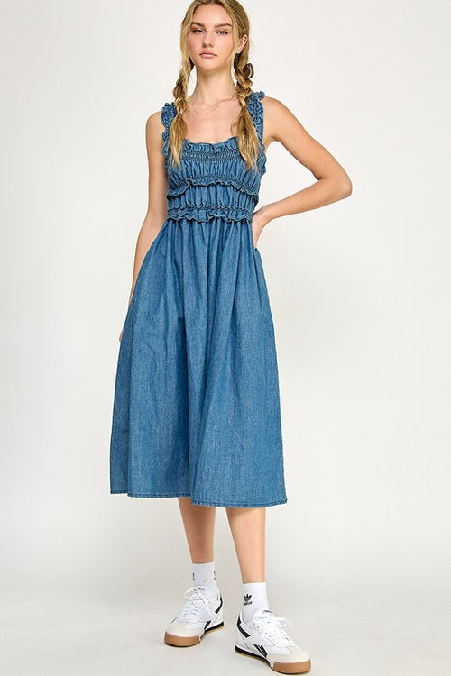 Denim Ruffle Midi Dress