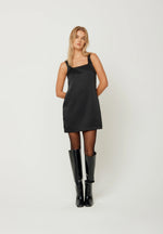 Black Mini Satin Shift Dress